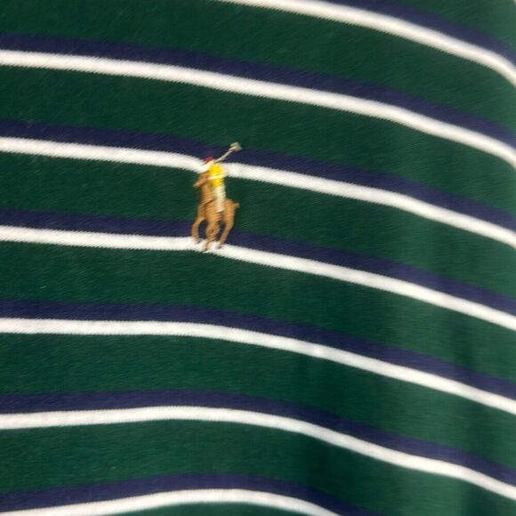 Polo Ralph Lauren Mens Classic Fit Green Blue Striped Polo Shirt Short Sleeve XL - Picture 4 of 10